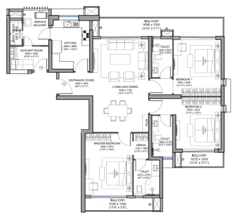 3 BHK floor plan